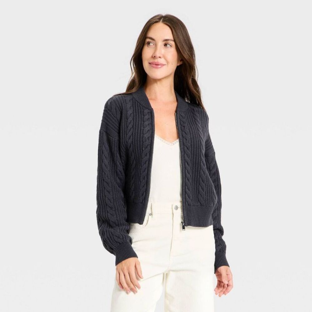 Women's Cable Full Zip Fashion Jacket - Universal Thread Charcoal Gray S